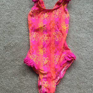 Pink orange floral one-piece swim sz 8